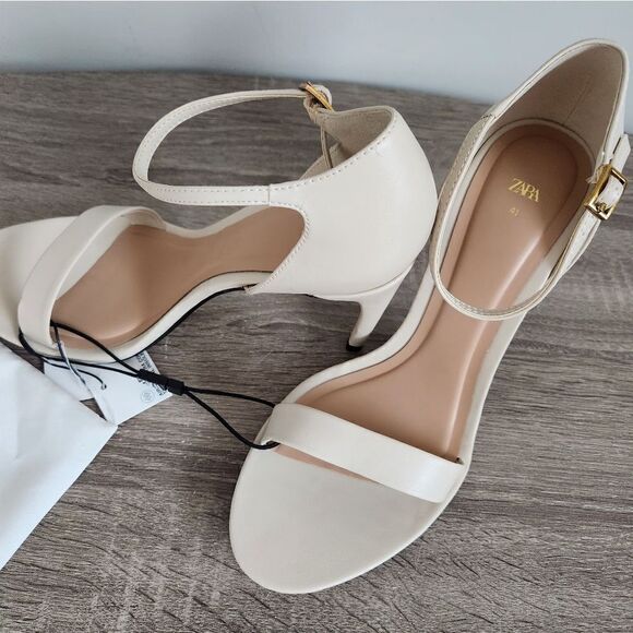 NEW WOMEN'S ZARA SANDALS IVORY COLOR SIZE HEELED ANKLE BRACELET SIZE 10 EU 41 - Picture 2 of 5